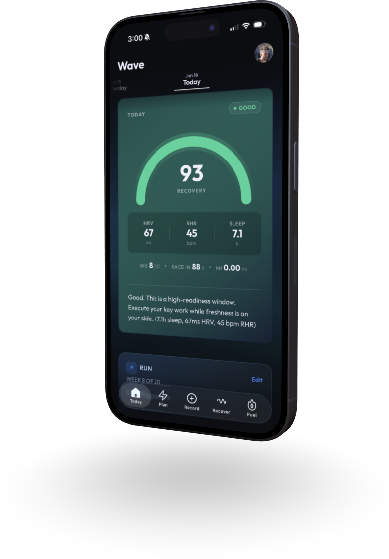 Wave showing a daily recovery score on iPhone