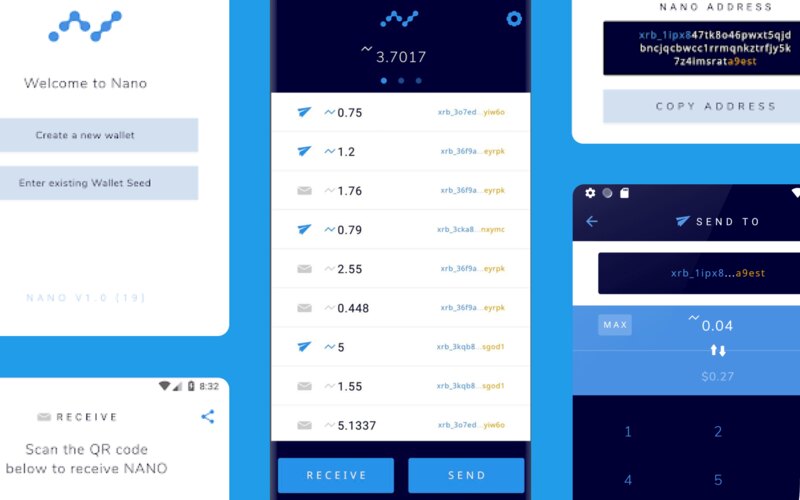 Nano wallet screens