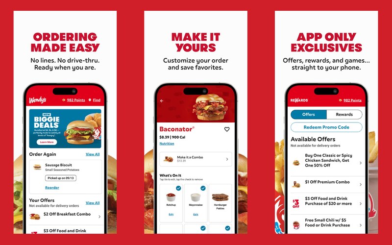 Wendy's app screens